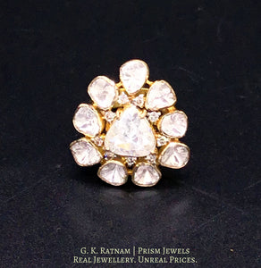 18k Gold and Diamond Polki pear-shaped Ring with English Polki Center - gold diamond polki kundan meena jadau jewellery