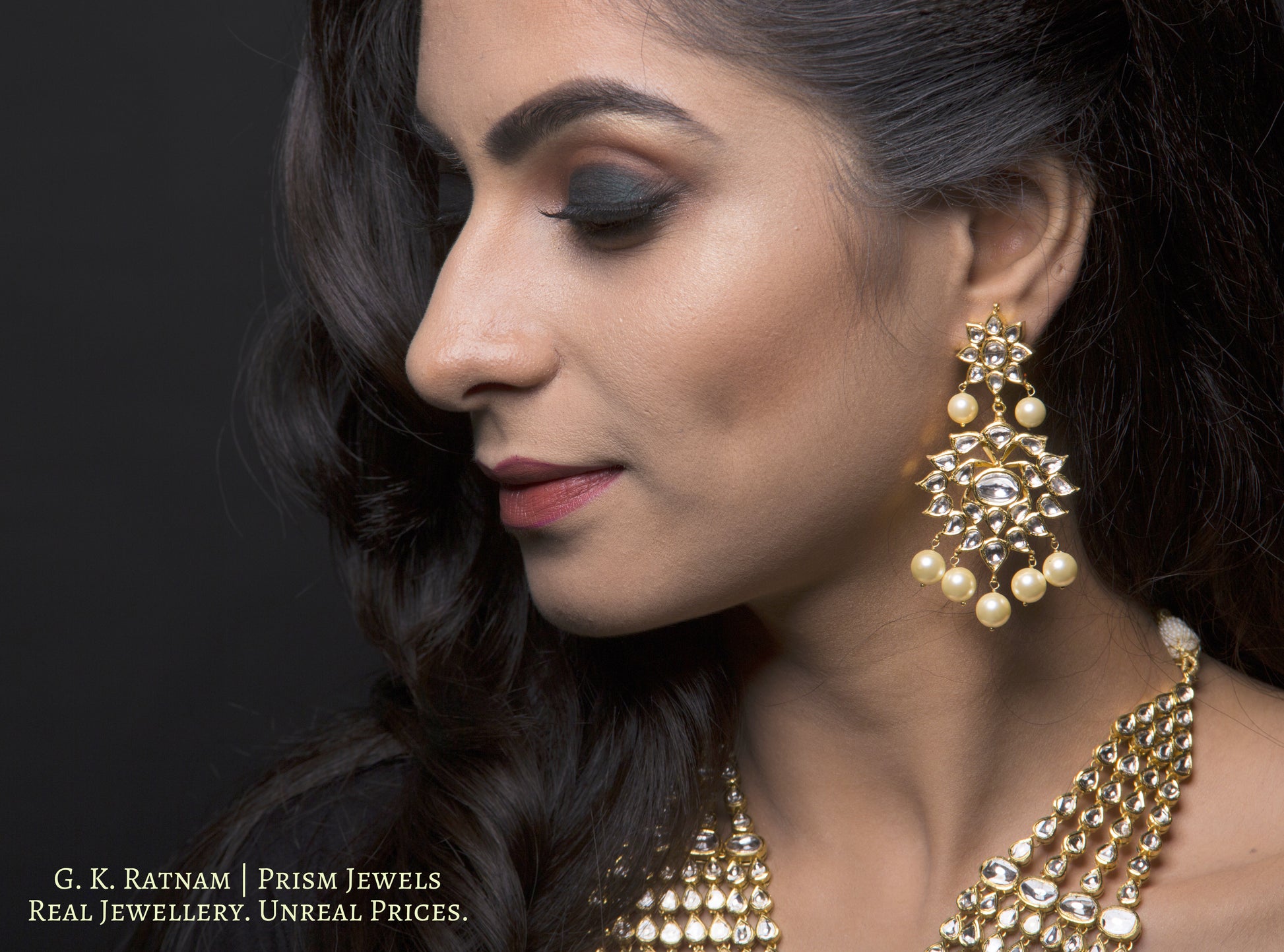 18k Gold and Diamond Polki eight-line Necklace Set with Syndicate Uncut Diamonds - G. K. Ratnam