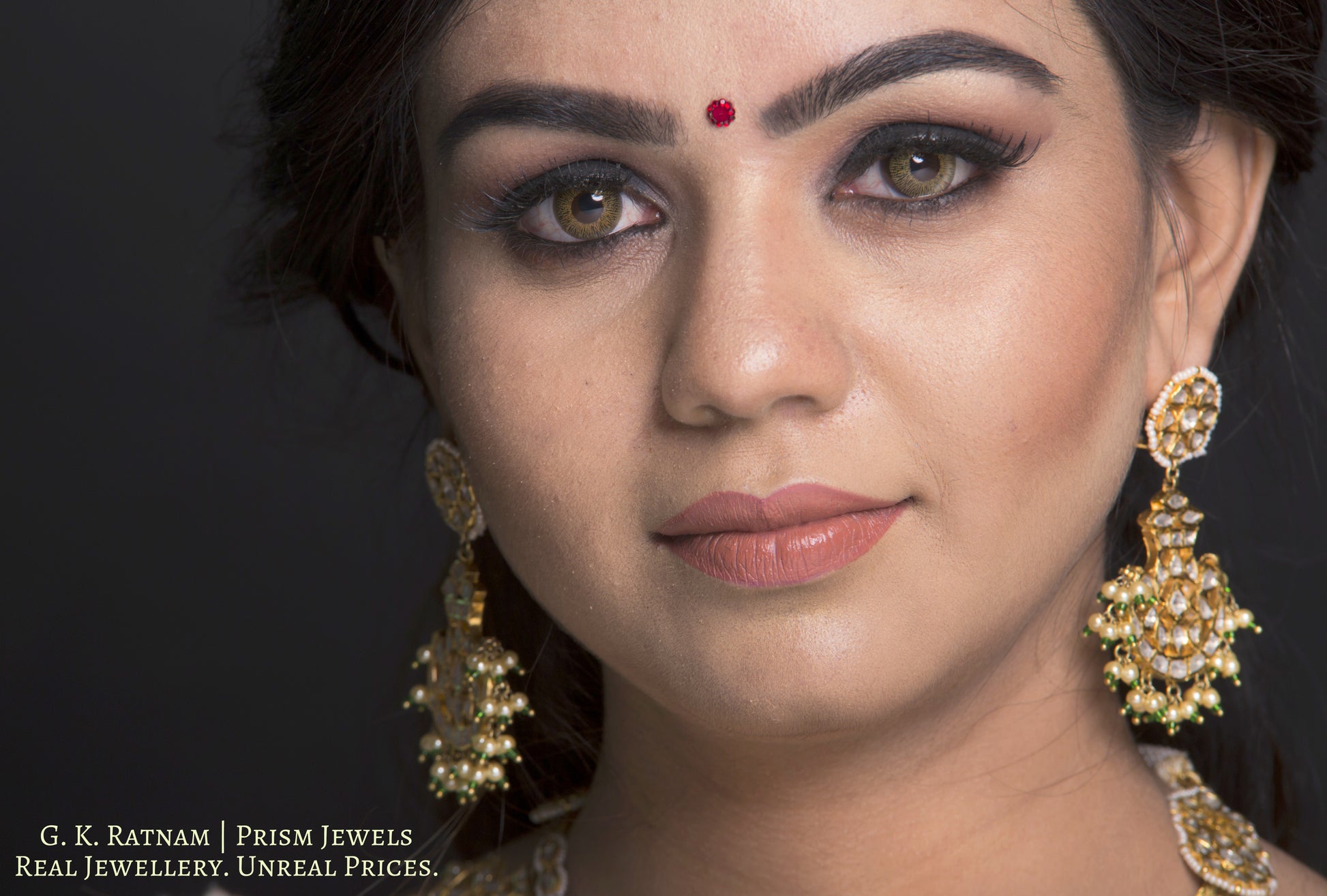 18k Gold and Diamond Polki Pankhi (fan) Necklace Set with pearls and a hint of green - G. K. Ratnam