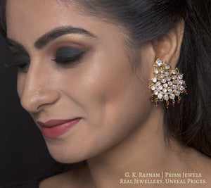 14k Gold and Diamond Polki detachable Open Setting Chandelier Earring Pair (Karanfools + Hangings) - gold diamond polki kundan meena jadau jewellery