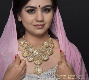 18k Gold and Diamond Polki Hybrid Necklace with Antique Hyderabadi Pearl Rimming - gold diamond polki kundan meena jadau jewellery