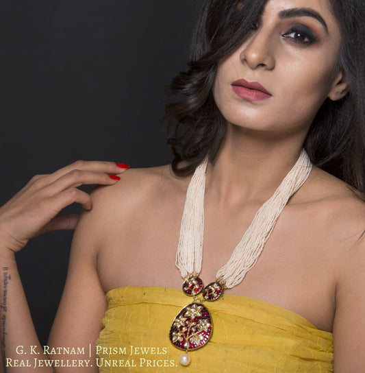 18k Gold and Diamond Polki Reversible Pendant with Chid Pearl Bunches - G. K. Ratnam