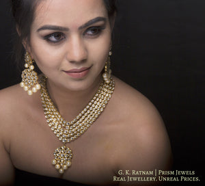 Traditional Gold and Diamond Polki five-line Necklace Set with south-sea-like pearls - G. K. Ratnam