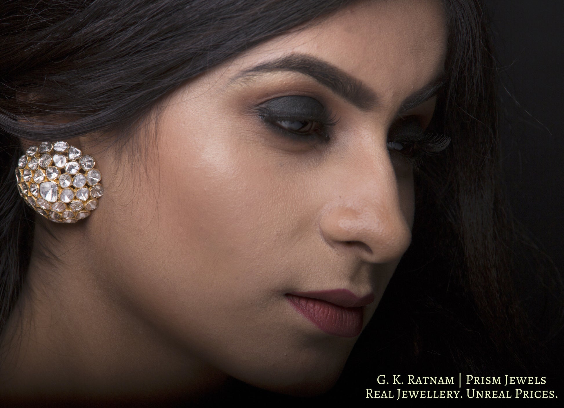 14k Gold and Diamond Polki hemispherical Open Setting Karanphool Earring Pair - G. K. Ratnam