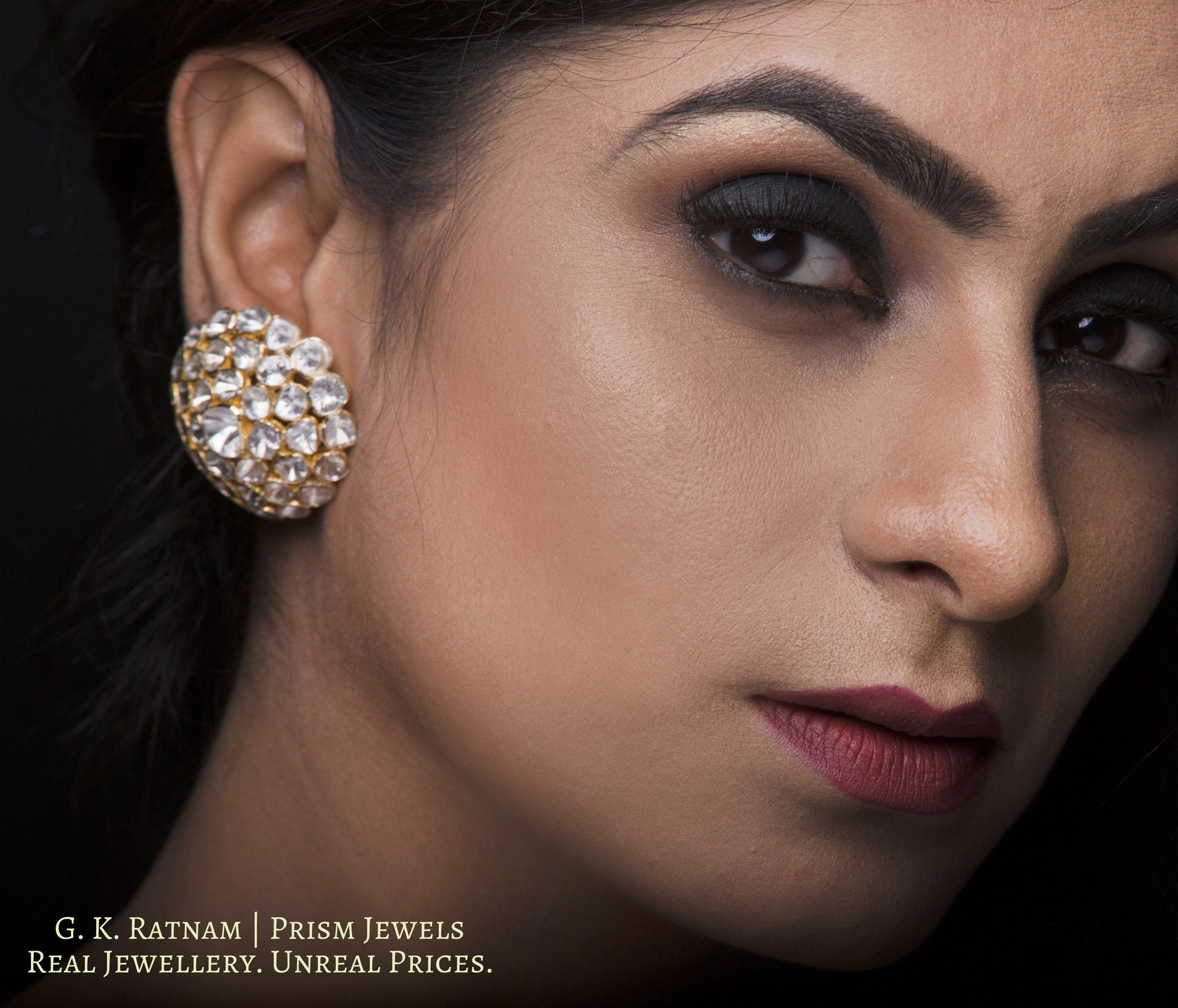 14k Gold and Diamond Polki hemispherical Open Setting Karanphool Earring Pair - G. K. Ratnam