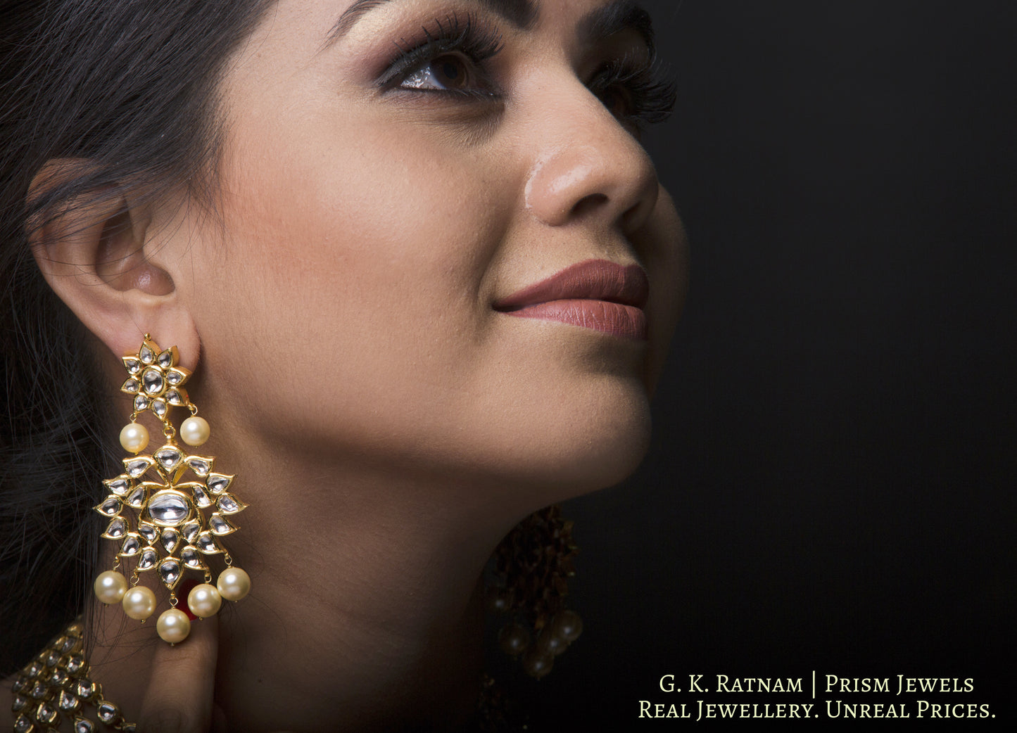 18k Gold and Diamond Polki eight-line Necklace Set with Syndicate Uncut Diamonds - G. K. Ratnam