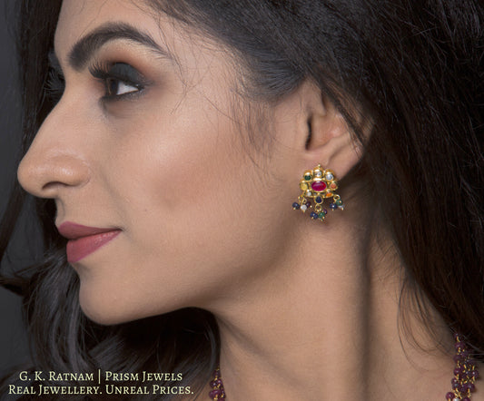 Traditional Gold and Diamond Polki Navratna Pendant Set with multi-color chains - gold diamond polki kundan meena jadau jewellery