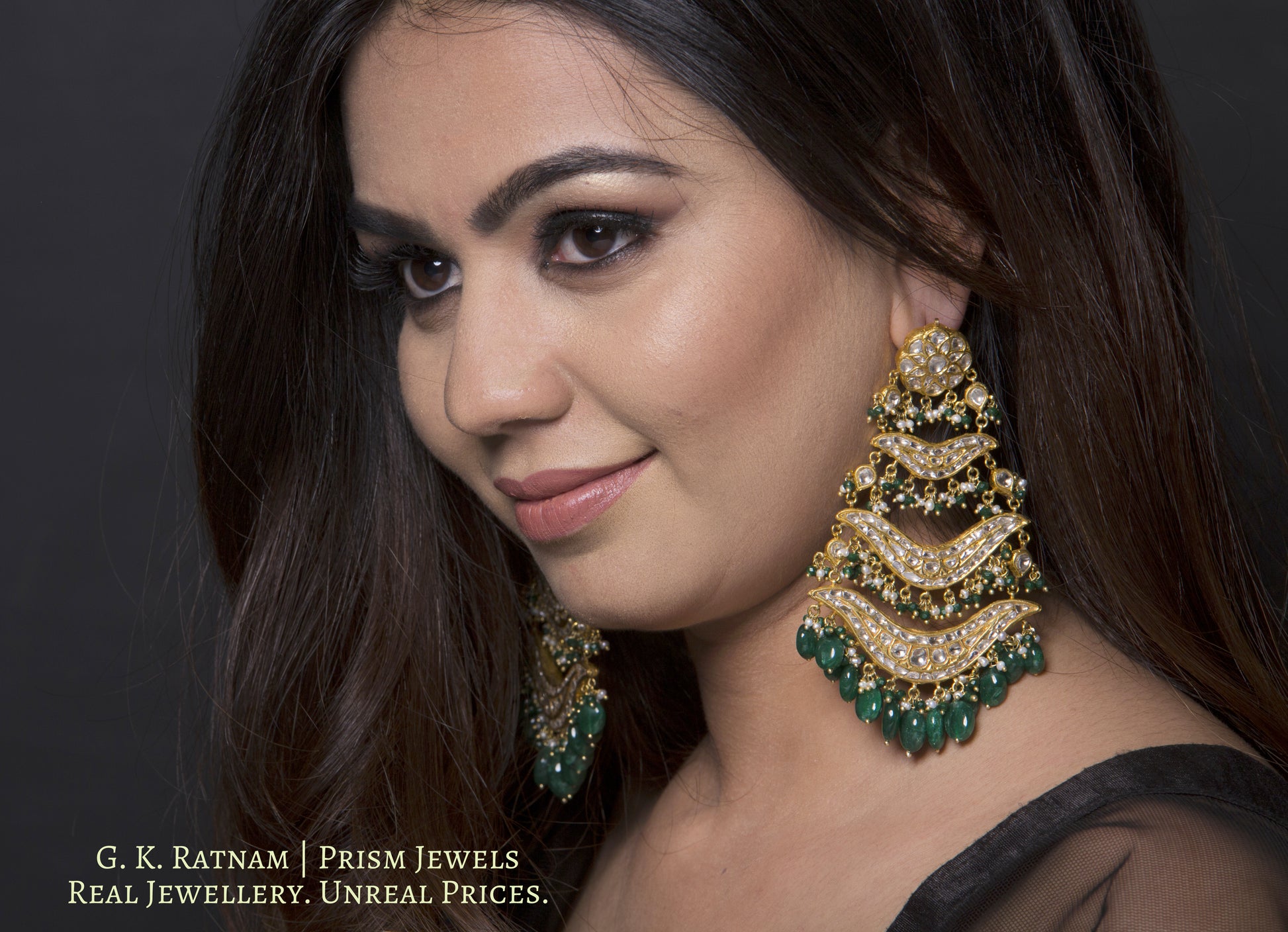 23k Gold and Diamond Polki pasa-style Chandelier Earring Pair - G. K. Ratnam