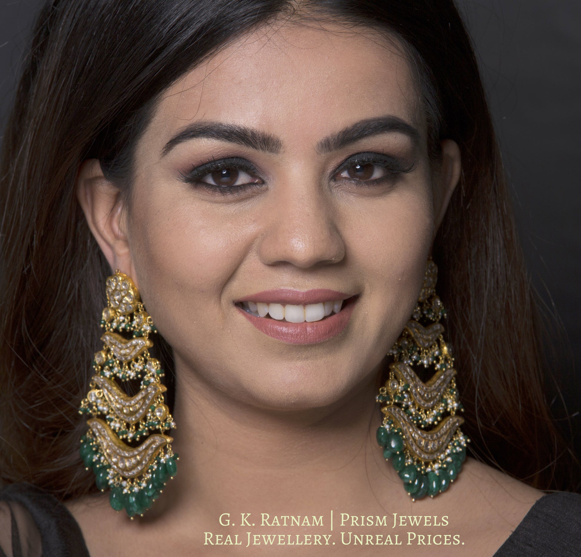 23k Gold and Diamond Polki pasa-style Chandelier Earring Pair - G. K. Ratnam