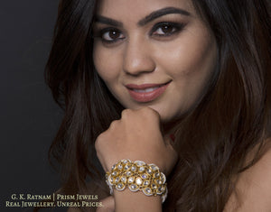 23k Gold and Diamond Polki Hybrid Bracelet with Hexagonal Uncut Pieces - gold diamond polki kundan meena jadau jewellery