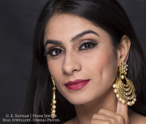 18k Gold and Diamond Polki Chand Bali Earring Pair with multiple chands - gold diamond polki kundan meena jadau jewellery
