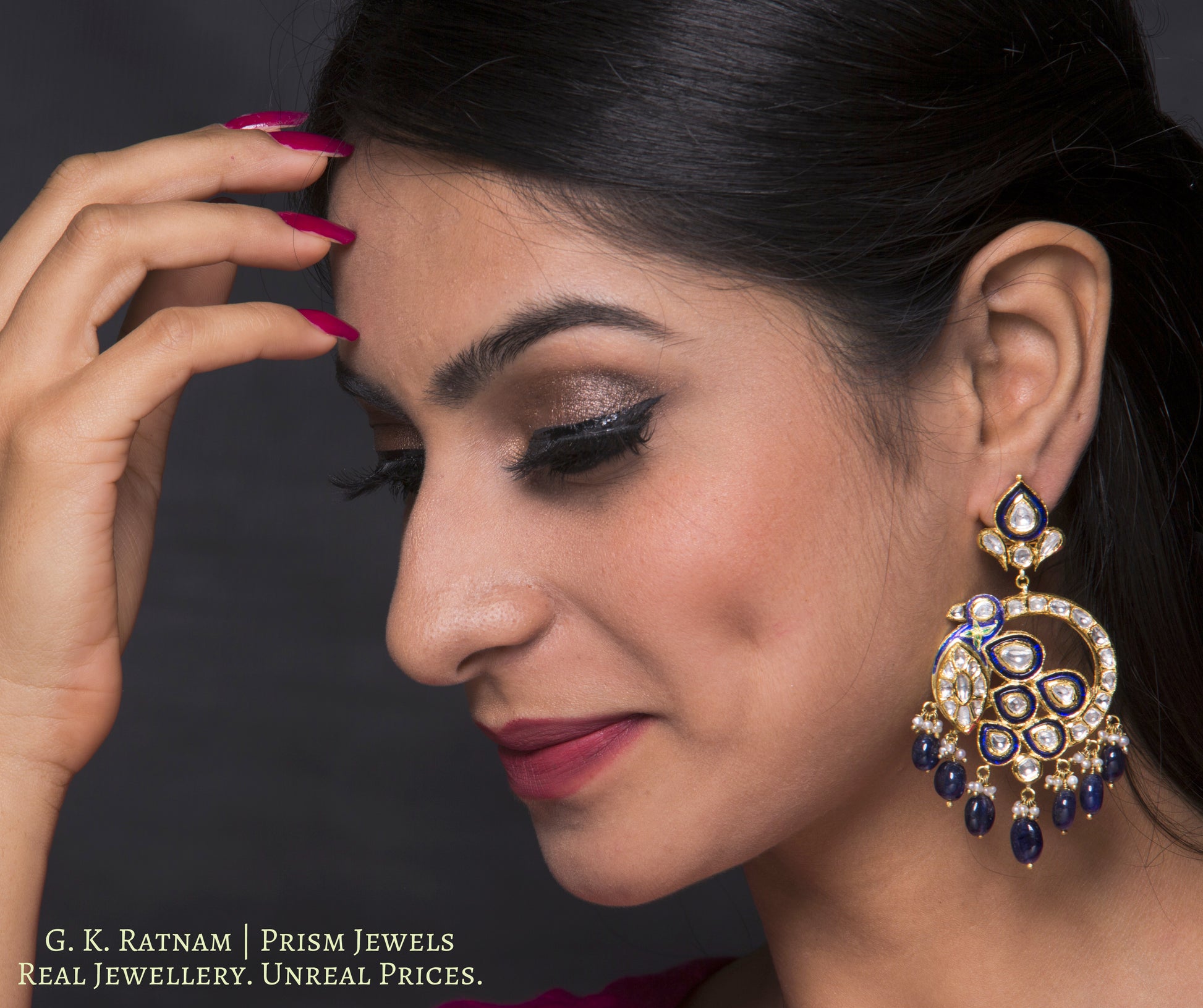 Traditional Gold and Diamond Polki color Chand Bali Earring pair in peacock shape - gold diamond polki kundan meena jadau jewellery