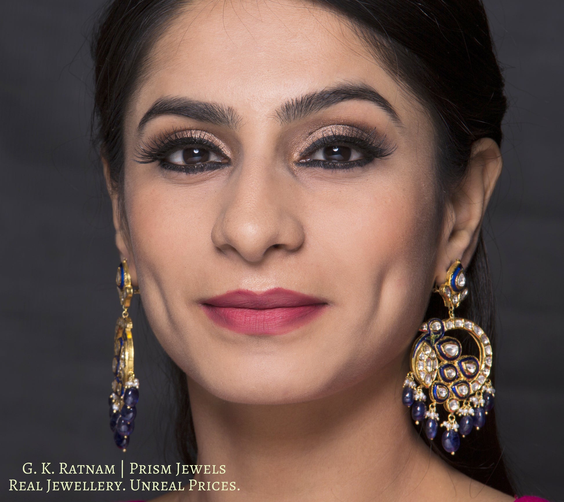 Traditional Gold and Diamond Polki color Chand Bali Earring pair in peacock shape - gold diamond polki kundan meena jadau jewellery
