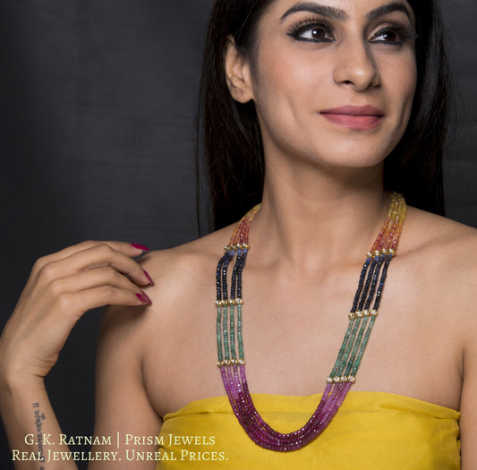 Traditional Broach with Uncut Ovals interspersed in Rainbow Necklace - G. K. Ratnam
