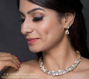 14k Gold and Diamond Polki Open Setting Necklace Set with far sized uncut diamonds - gold diamond polki kundan meena jadau jewellery