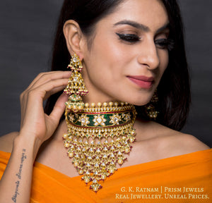 18k Gold and Diamond Polki Rajpooti Aad Choker Necklace Set with Natural Emeralds and Rubies - G. K. Ratnam