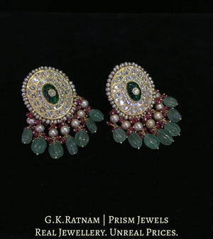 23k Gold and Diamond Polki Earring Pair with carved melons and antiqued freshwater pearls