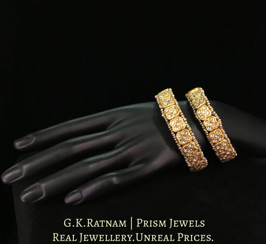 23k Gold and Diamond Polki Bracelet Pair (Paunchi / Ponchi) with Antiqued Freshwater Pearls