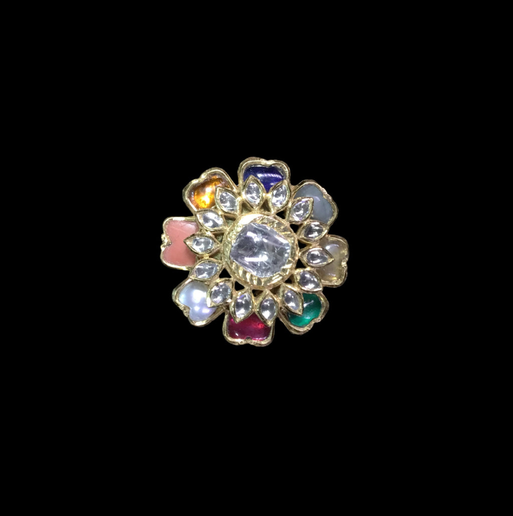22k Gold and Diamond Polki Navratna Cocktail Ring