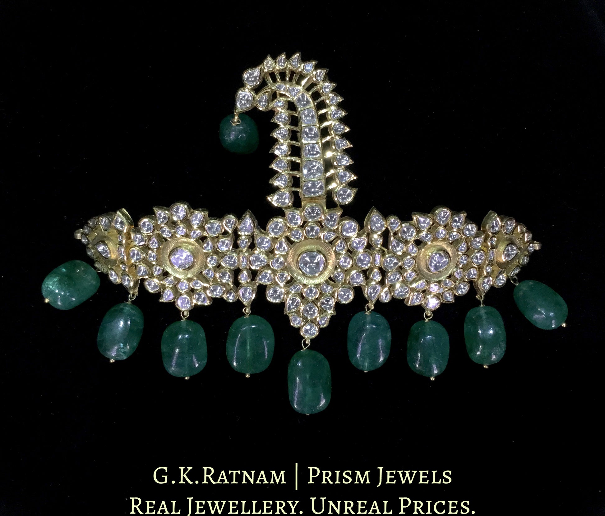 18k Gold and Diamond Polki Kilangi Cum Choker Necklace With Green Beryls - G. K. Ratnam