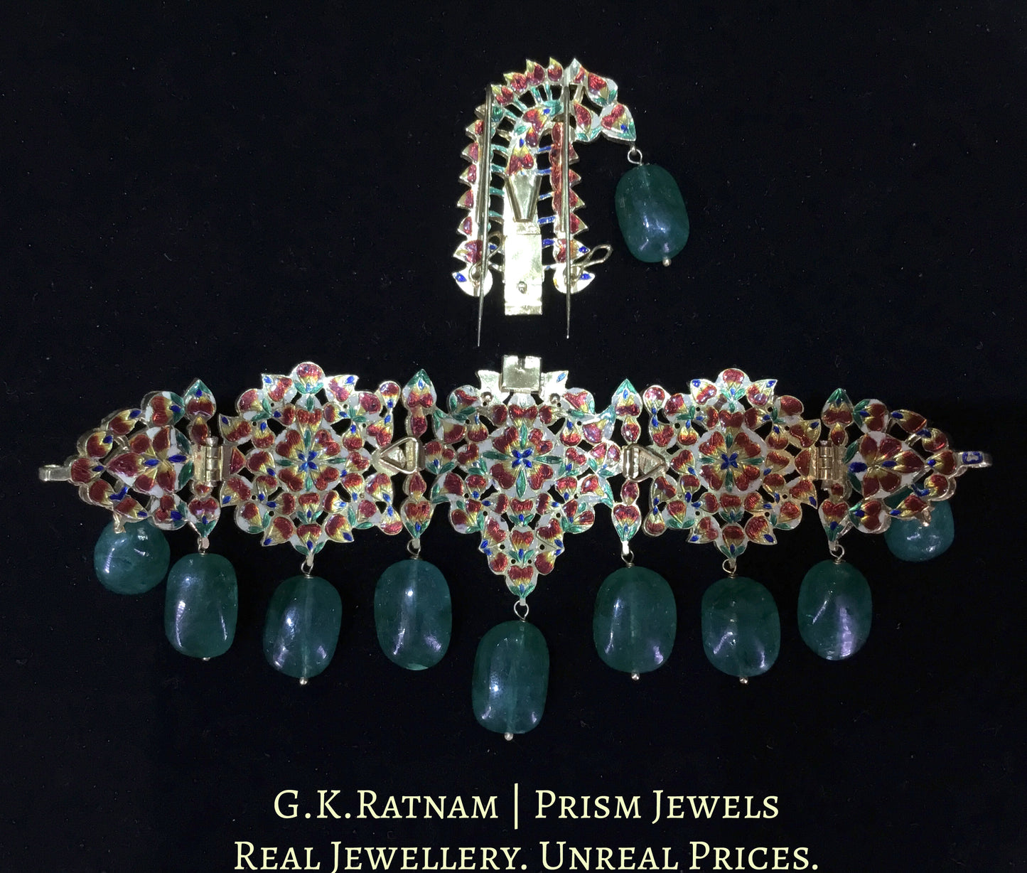 18k Gold and Diamond Polki Kilangi Cum Choker Necklace With Green Beryls - G. K. Ratnam