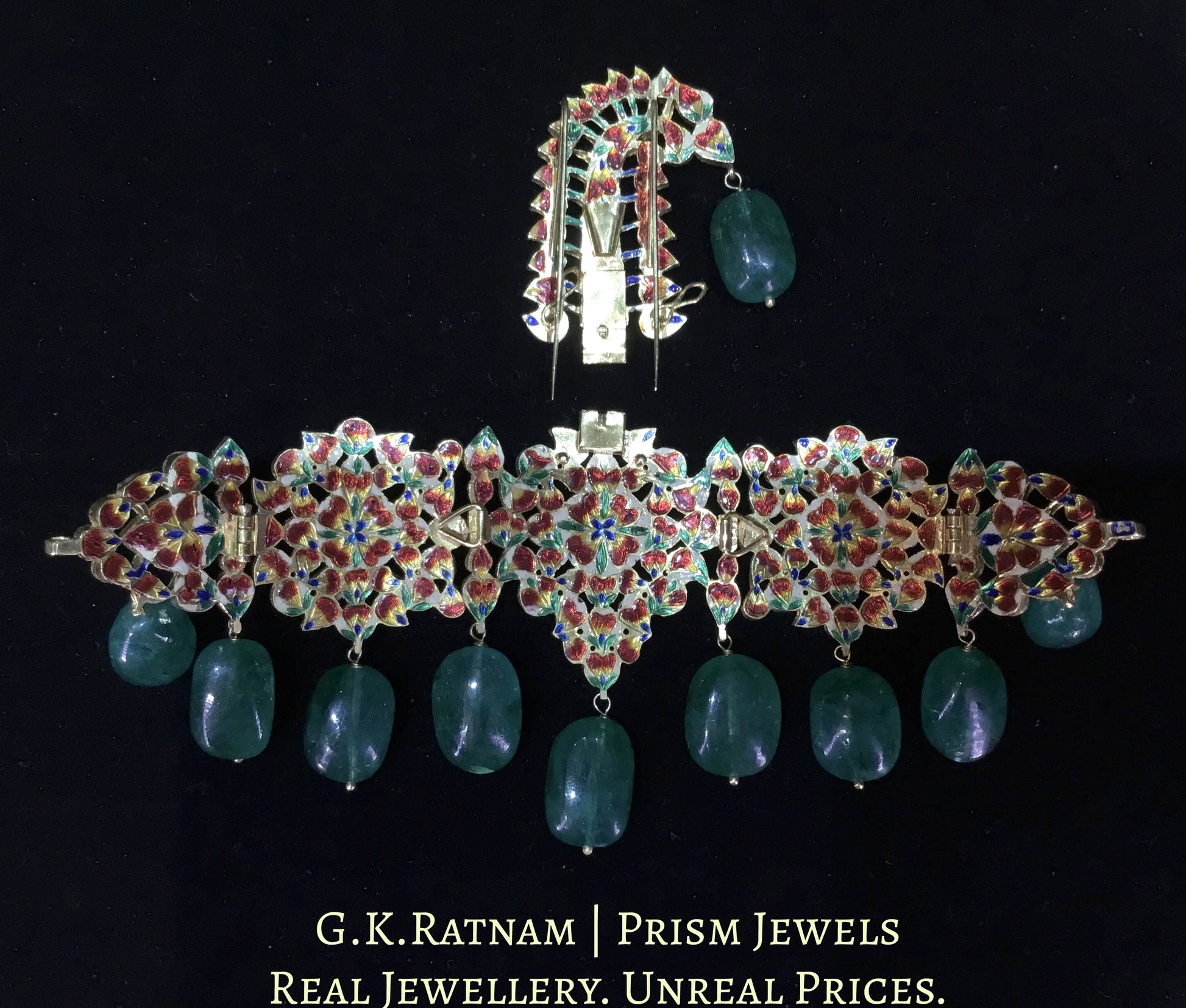 18k Gold and Diamond Polki Kilangi Cum Choker Necklace With Green Beryls - G. K. Ratnam