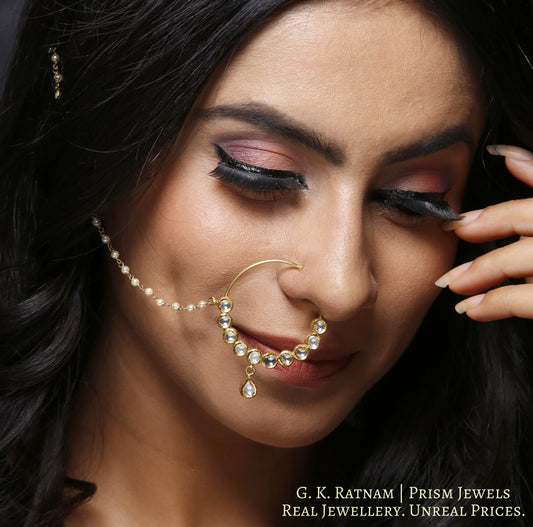 18k Gold and Diamond Polki Nose Ring with uncut rounds - gold diamond polki kundan meena jadau jewellery