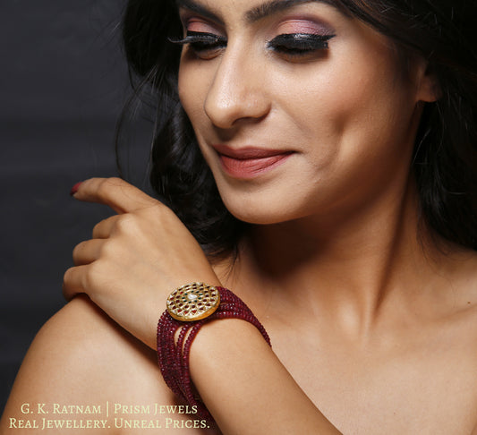 23k Gold and Diamond Polki watch-like Bracelet with Rubies - gold diamond polki kundan meena jadau jewellery