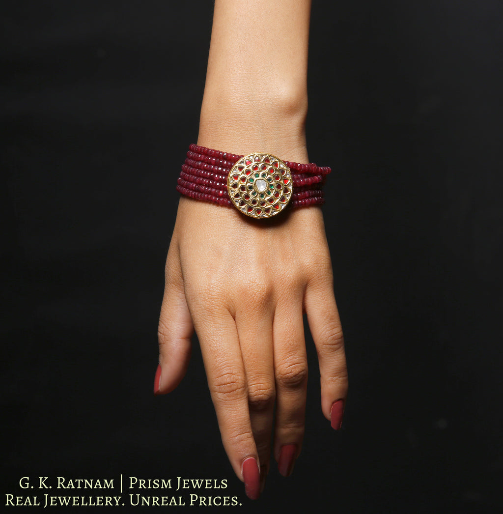 23k Gold and Diamond Polki watch-like Bracelet with Rubies - gold diamond polki kundan meena jadau jewellery