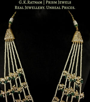23k Gold and Diamond Polki Panch-Lad (five-row) Necklace with Green Beryls and Pearls