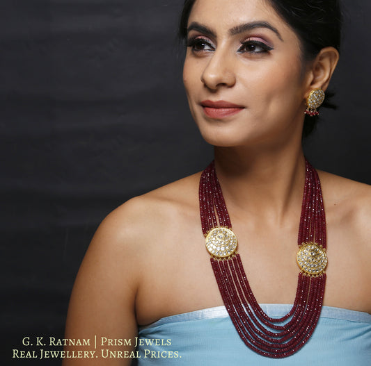23k Gold and Diamond Polki Broach Necklace Set with Ruby cut beads - gold diamond polki kundan meena jadau jewellery