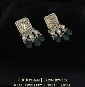 23k Gold and Diamond Polki Long Necklace Set with square motifs strung in Green Strawberry Quartz Melons