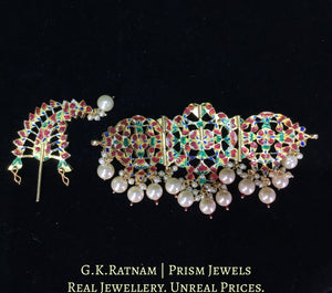 18k Gold and Diamond Polki Kilangi Cum Choker Necklace with Ruby and Pearls