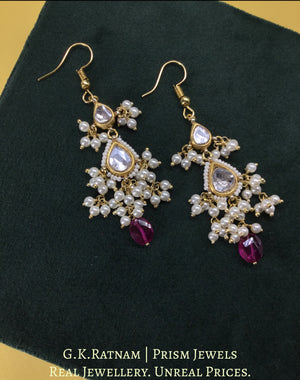 23k Gold and Diamond Polki Earring Pair with two-tiered pear-shape hangings