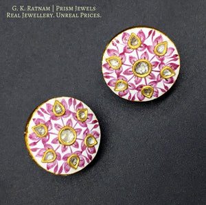 23k Gold and Diamond Polki round pink meenakari Pendant Set with pink zircons - gold diamond polki kundan meena jadau jewellery