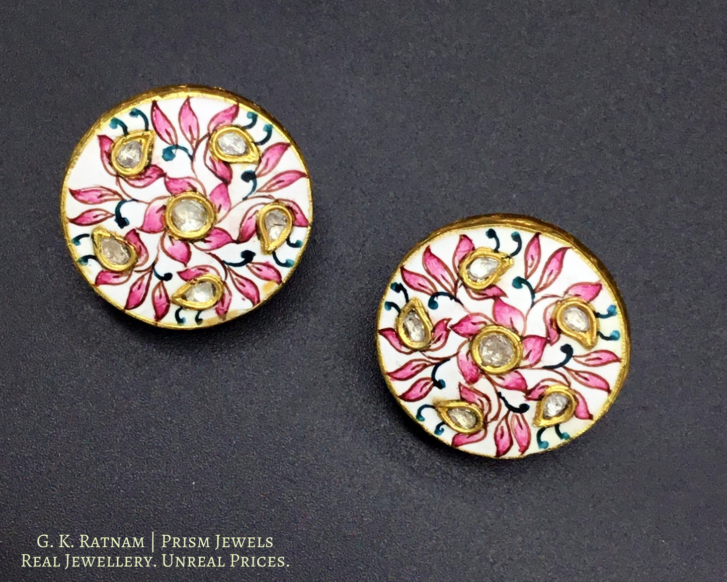 23k Gold and Diamond Polki Pendant Set with subtle gulabi (pink) meenakari - gold diamond polki kundan meena jadau jewellery