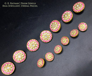 23k Gold and Diamond Polki pink meena Sherwani Buttons for Men - gold diamond polki kundan meena jadau jewellery