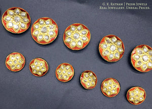 23k Gold and Diamond Polki red enamel Sherwani Buttons for Men - gold diamond polki kundan meena jadau jewellery