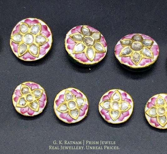 23k Gold and Diamond Polki pink enamel Sherwani Buttons for Men - gold diamond polki kundan meena jadau jewellery