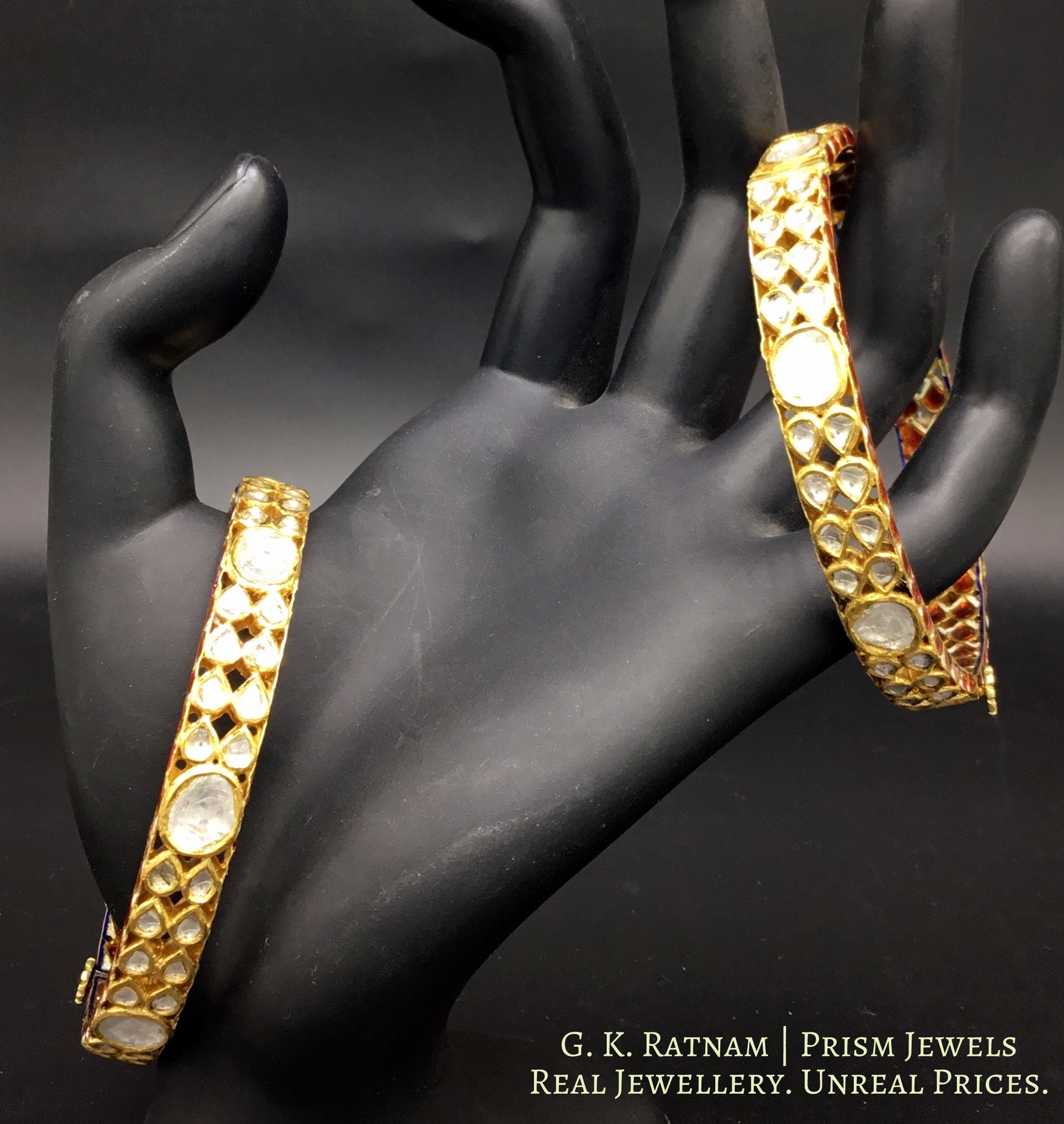 18k Gold and Diamond Polki Chudi Pair - gold diamond polki kundan meena jadau jewellery