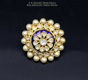 Traditional Gold and Diamond Polki three-dimensional Blue Cocktail Ring - gold diamond polki kundan meena jadau jewellery