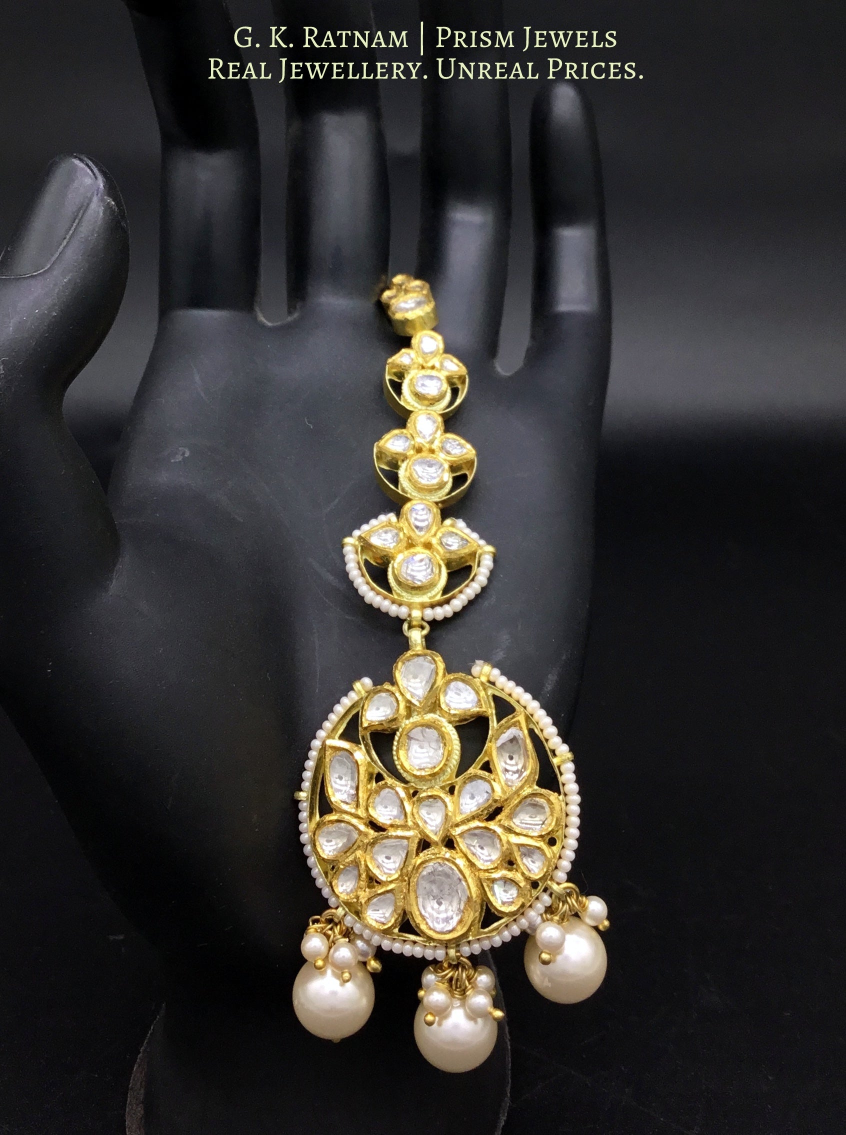 18k Gold and Diamond Polki Maang Tika with elaborate attachments - gold diamond polki kundan meena jadau jewellery