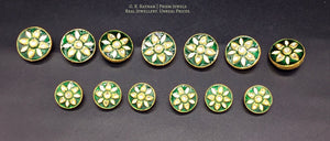 23k Gold and Diamond Polki green enamel Sherwani Buttons for Men - gold diamond polki kundan meena jadau jewellery