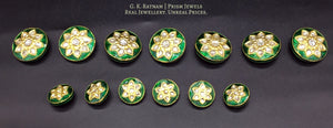 23k Gold and Diamond Polki green meena Sherwani Buttons for Men - gold diamond polki kundan meena jadau jewellery