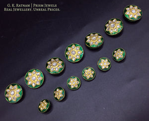 23k Gold and Diamond Polki green meena Sherwani Buttons for Men - gold diamond polki kundan meena jadau jewellery