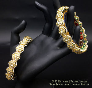 22k Gold and Diamond Polki Bangle Pair (Pacheli) - gold diamond polki kundan meena jadau jewellery