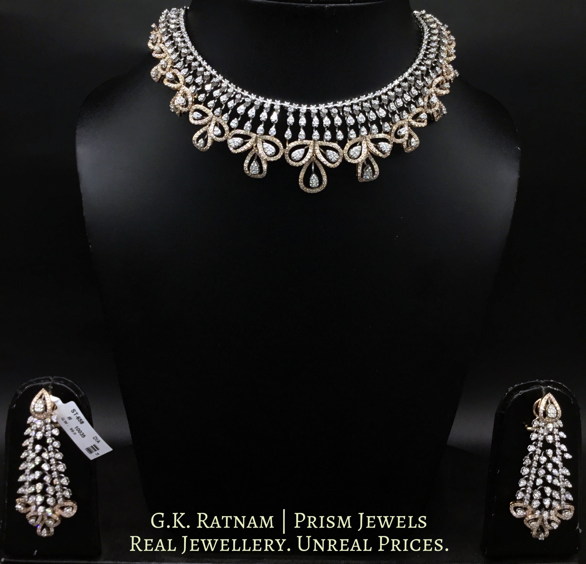14k Gold and Diamond Necklace Set with a blend of rose and white gold - gold diamond polki kundan meena jadau jewellery