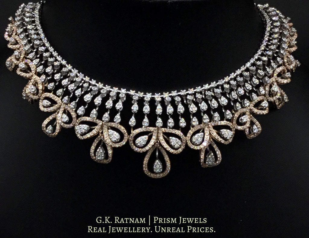 14k Gold and Diamond Necklace Set with a blend of rose and white gold - gold diamond polki kundan meena jadau jewellery