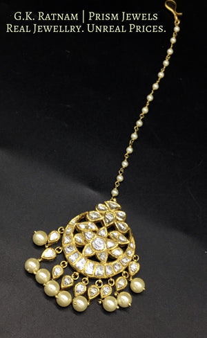18k Gold and Diamond Polki Maang Tika with uncut pear-shaped hangings - gold diamond polki kundan meena jadau jewellery