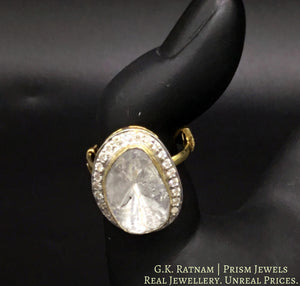 14k Gold and Diamond Polki Open Setting Ring with Big Uncut - gold diamond polki kundan meena jadau jewellery